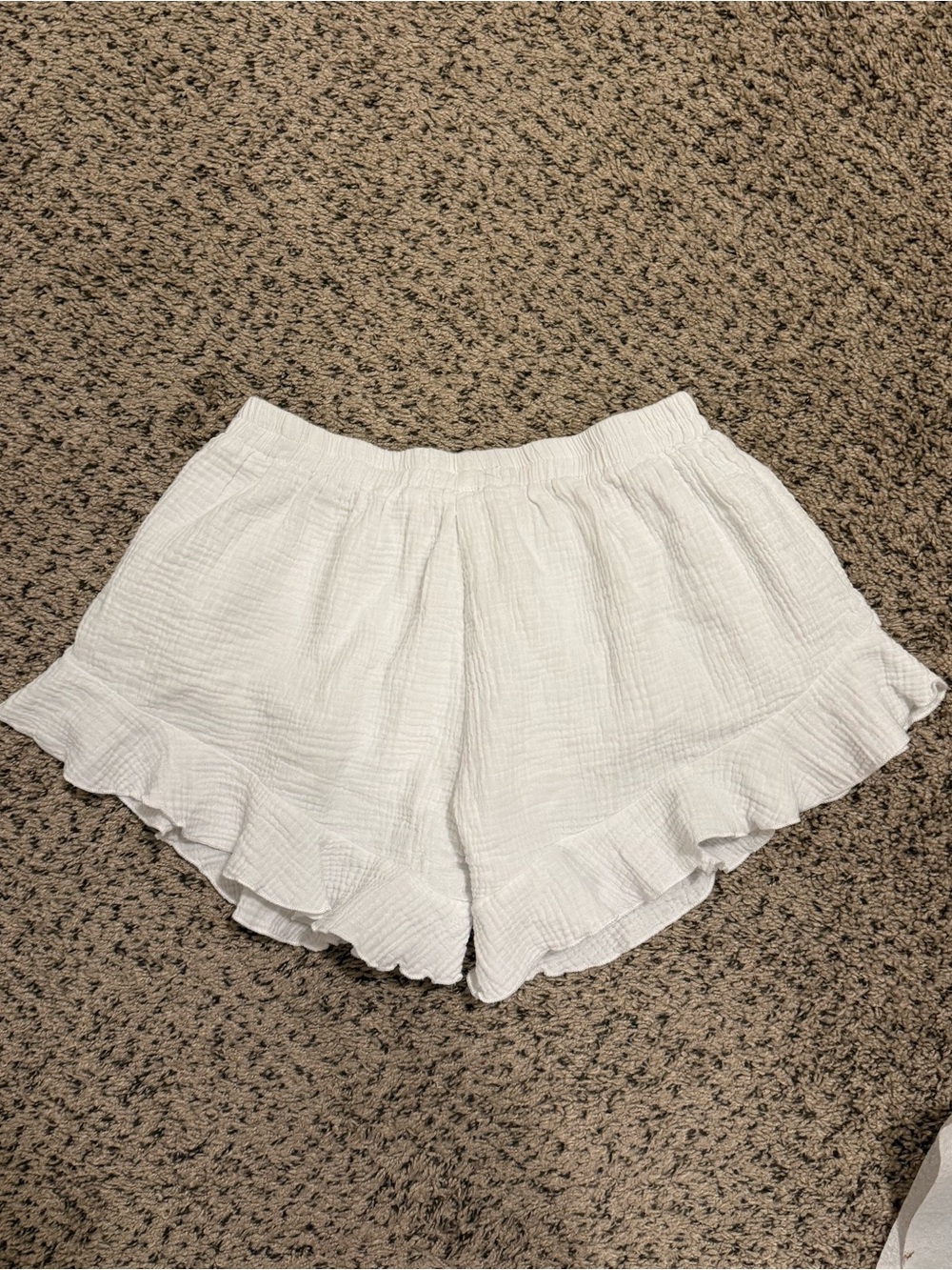 Waverles White Double Gauze Ruffle Hem Women’s Elastic Waist Shorts